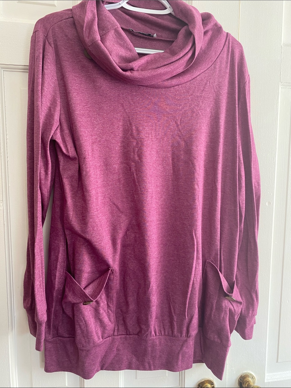 Cozy Rose Cowl-Neck Pocket Sweater